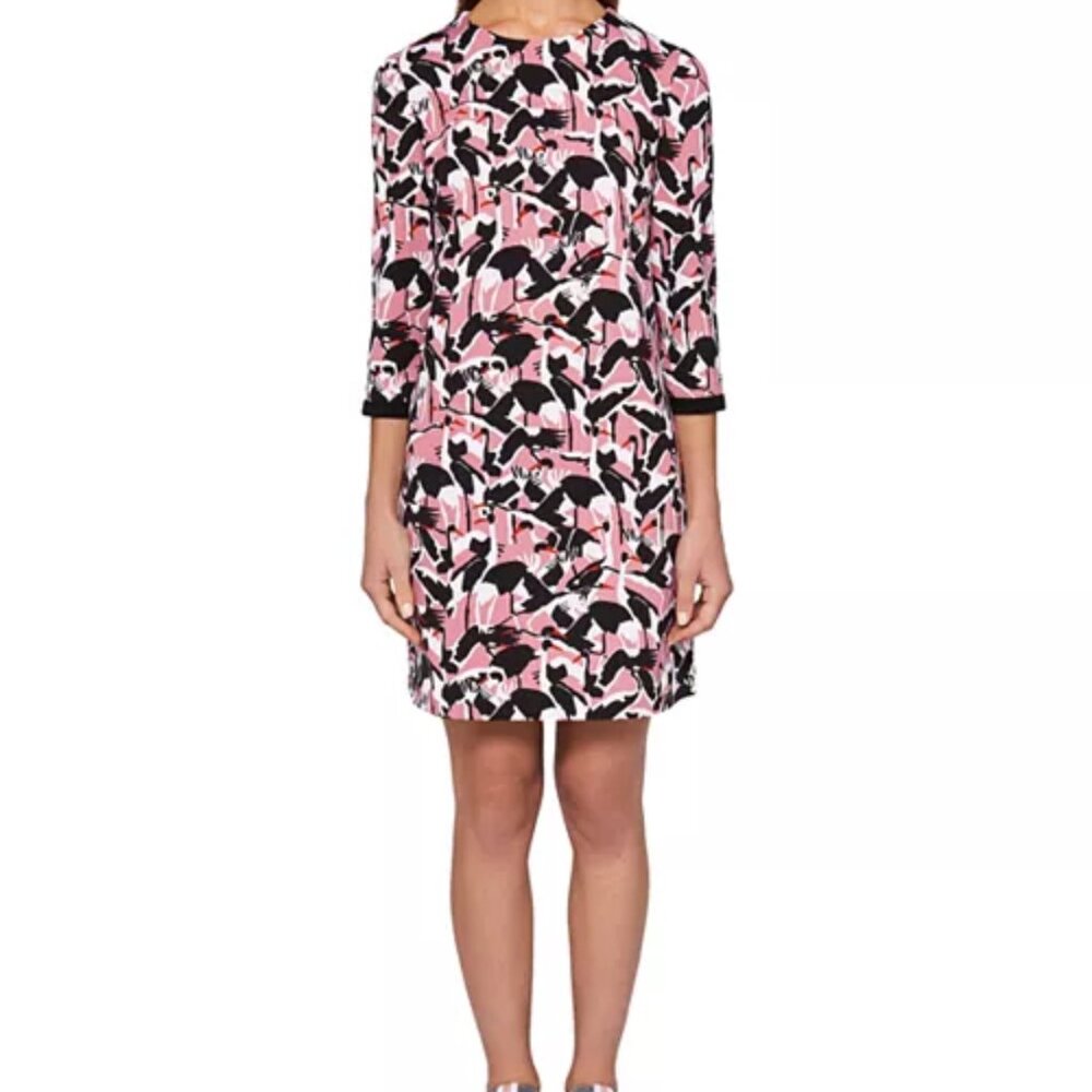Ted Baker Queta Crane Print Shift Dress Colour by Numbers 2 Small